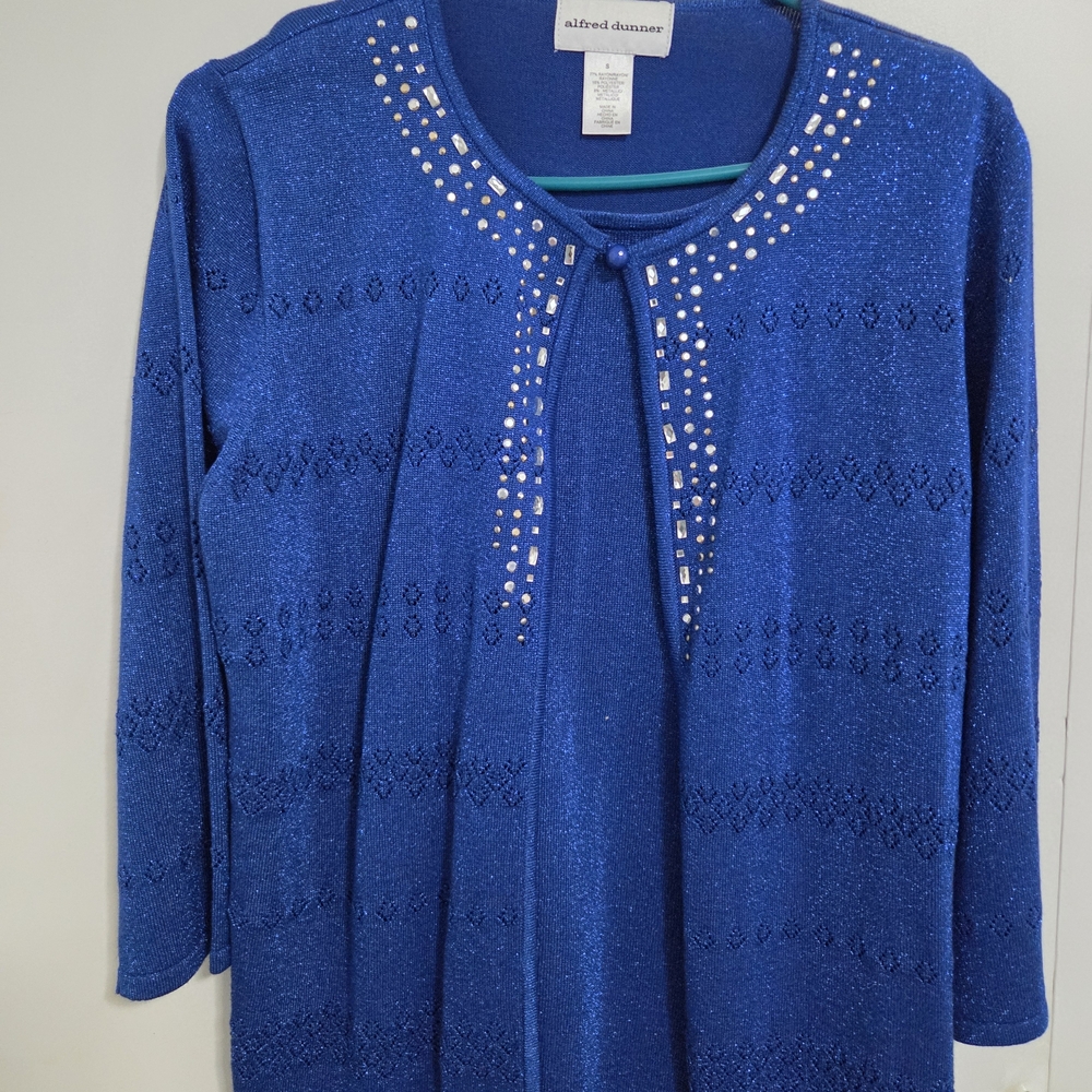 Alfred Dunner Royal Blue Cardigan with Sparkling Accents